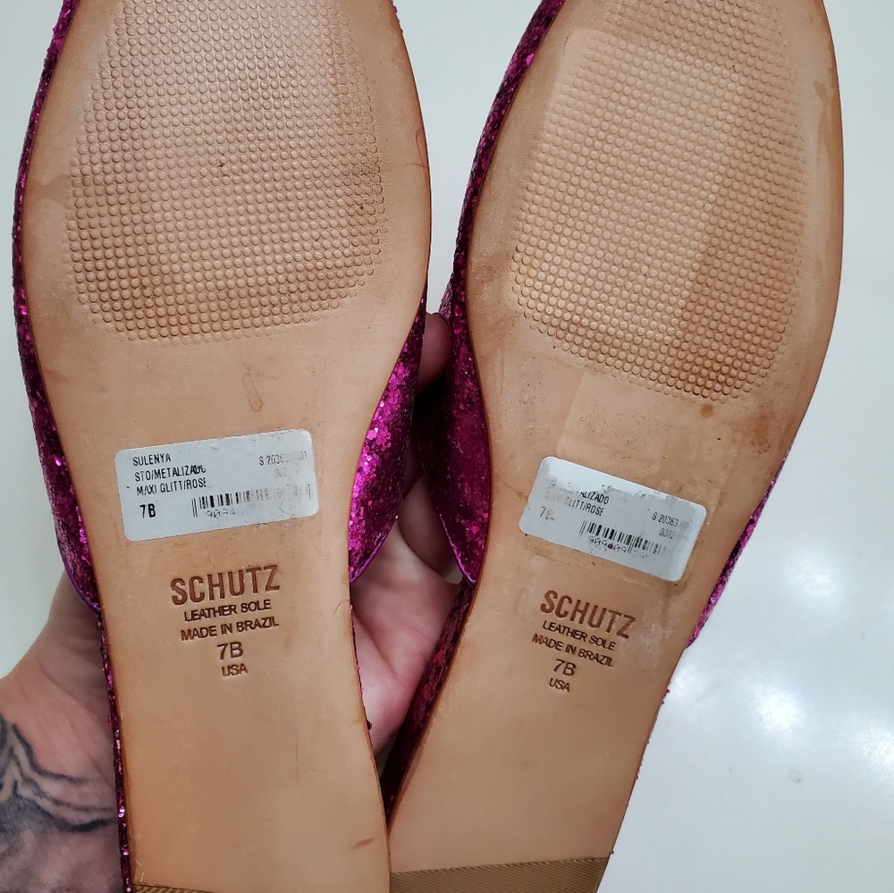 SCHUTZ 'Sulenya' Pink Glitter Mules (7B) - Picture 9 of 9
